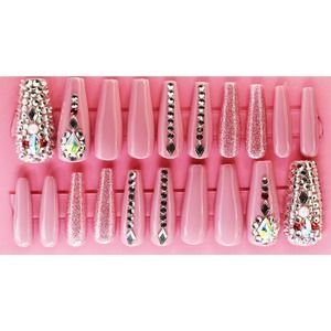 Glitz and Pink Long Coffin Press On Nails Long
